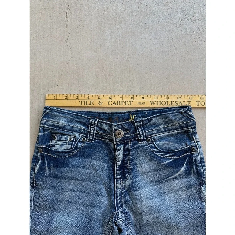 Mudd Y2K Flare Jeans 26" Waist Blue Distressed Low Rise Stretch Denim - Picture 7 of 10
